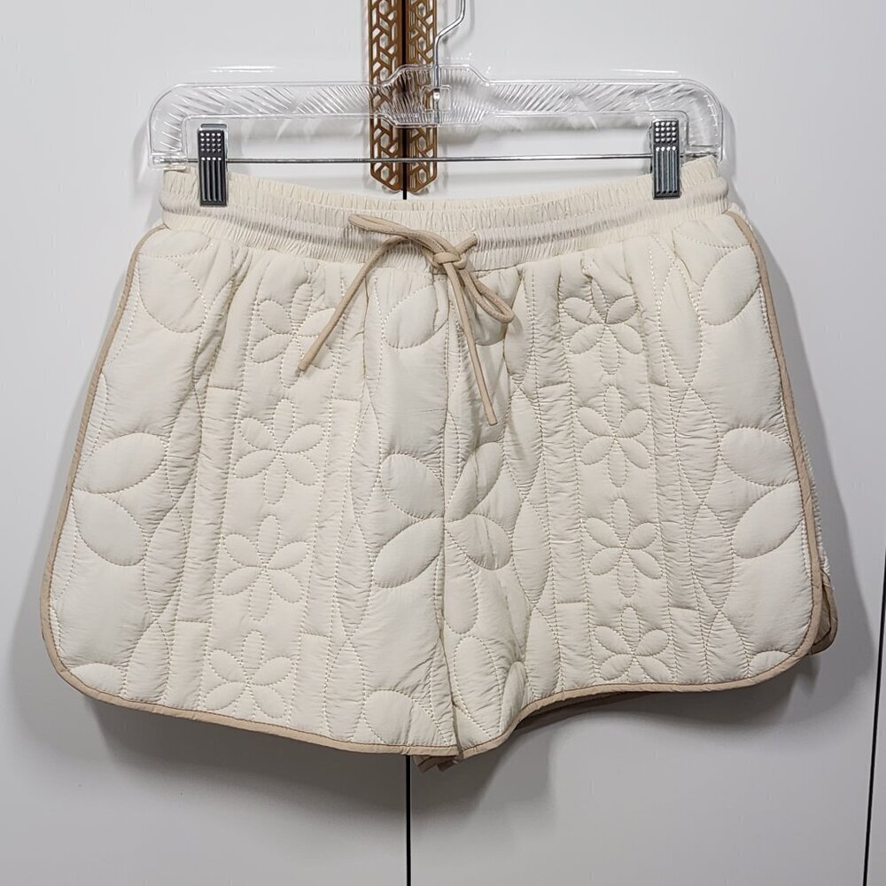 Mable Ecru Quilted Drawstring Shorts Women's Size S Beige
